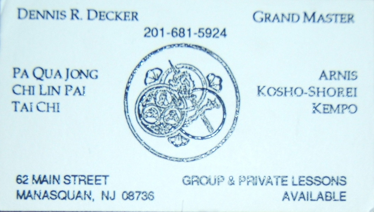 One of Master Decker's Business Cards